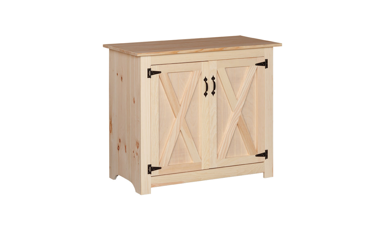 2 Door storage/ microwave w/ Barn Doors Allards' Unfinished