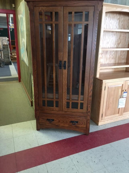 Mission Oak Bookcase w/ Glass Doors and Drawer
